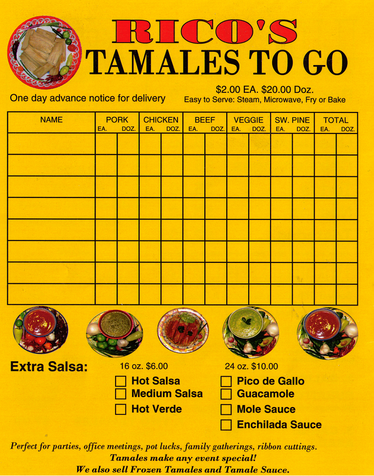 Tamales Catering, Parties, To GO: